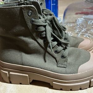 Olive Canvas High-Top Boots